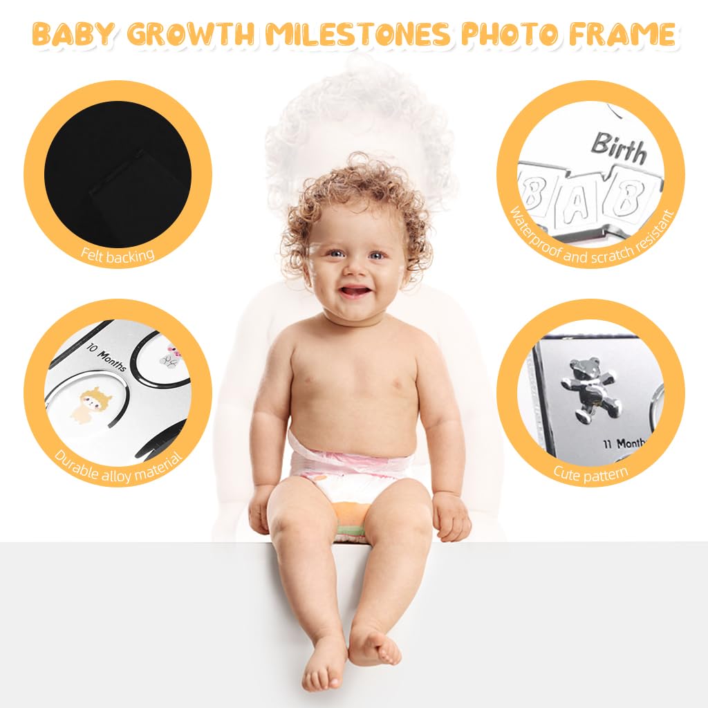 SNOWIE SOFT Baby Milestone Photo Frame First Year Milestone Picture Frame, Baby's First Twelve Months Photo Safekeeper Photo Frame, Ideal for Baby Shower, New Born Gift, Silver, 23x28cm SNOWIE SOFT Baby Milestone Photo Frame First Year Milestone Picture Frame, Baby's First Twelve Months Photo Safekeeper Photo Frame, Ideal for Baby Shower, New Born Gift, Silver, 23x28cm